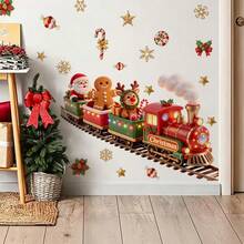 1PC Christmas Train Window Sticker, Santa Claus Reindeer Gingerbread Man Candy Cane Holly Star Gift Window Decor For Kids Room Shop Window Home Party - Multicolor - View 10