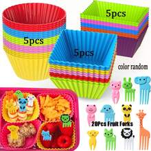 15/35/45pcs Bento Box Accessories Set - Reusable Silicone Lunch Box Dividers, Colorful Cupcake Liners, Non-Stick Muffin Cups, Suitable For Baking, School Lunch And Home Use - Multicolor - View 11