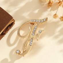 Rhinestone Cursive Letter Brooch, Vintage Gold-Plated Initial Letter Brooch, Shiny Personalized Name Brooch, Suitable For Women's Daily And Party Outfit Decoration - Multicolor 1 - View 13