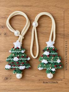 1/2pcs Handmade Fabric Star Pattern Green Christmas Tree Curtain Tieback, With Rope Fixation For Sheer Curtains, Winter Christmas Holiday Window Decor, Home Decoration, Suitable For Curtain Fixing, Christmas Curtain Decoration - Multicolor - View 7