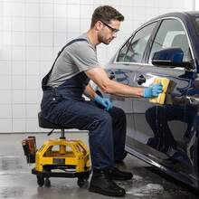 Rolling Shop Stool With Wheels, 19.7"-25.6" Adjustable Height, 360° Swivel, 330 Lbs Capacity, Garage Work Mechanic Stool With Backrest, Tool Tray Storage, Padded Seat Shop Chair, Black/Yellow - 330 Lbs - View 10