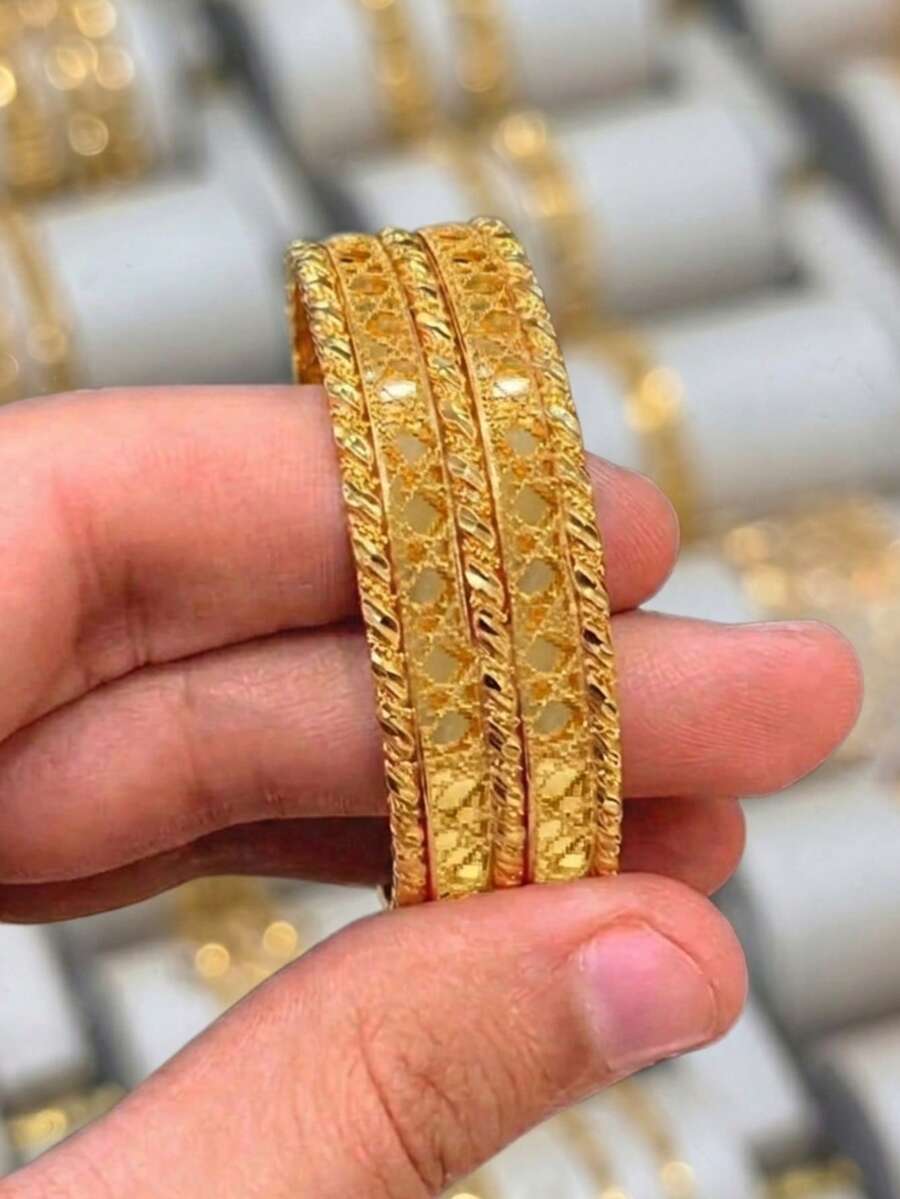 5pcs/Set 21K Gold Layered Bracelet Set, Non-Fading Geometric Arabic Style Jewelry, Luxury Gold Alternative, Suitable For Daily Wear, Party And Gift