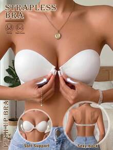 Strapless Bra Front Closure Push Up Bras For Women Underwire Bra Backless Underwear Sexy Bandeau Lingerie Non-Slip Anti-Exposure Suitable For Dresses - White - View 1
