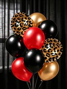 36pcs Leopard Print Balloons, Red & Black Metallic Latex Balloons, Jungle Wild Animal Theme Birthday Party Favors, 12 Inch - View 1