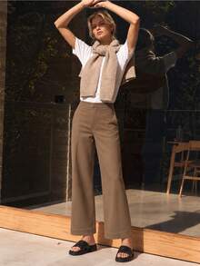 Zerodot Women Coffee Brown Wide Leg Tailored Pants Formal Office Daily Fall Winter Layering - Coffee Brown - View 1