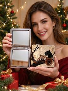 Painted Deer Print Design Compact Makeup Mirror,Magnifying Foldable Cosmetic Mirror,Portable Travel Mirror For Beauty, Can Be Placed In A Handbag, Pocket Or Purse, Perfect For Going Out - Multicolor - View 10
