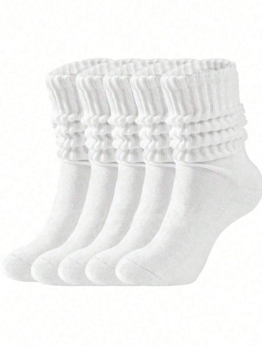 1/5/10 Pairs Minimalist Casual White Soft Long Socks, Comfortable Skin-Friendly, Fluffy Texture, Long Sports Socks, Suitable For All Seasons - Multicolor - View 1