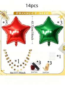 Christmas Red & Green Star-Shaped Foil Balloon Set, Shiny Hanging Decorations For Party, Christmas Gathering Holiday Backdrop, Festival & Home Decor - View 7