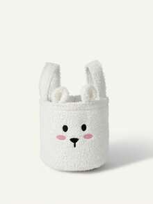 1pc Cartoon Rabbit Plush Storage Bucket With Handle, Cute Fabric Storage Basket For Home Toys And Miscellaneous Items - White - View 14