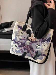 Autumn Christmas Gift Back To School Disney Cartoon Jack Print Large Capacity Canvas Tote Bag, Casual Shoulder Tote Bag, Suitable For School, Work And Daily Use - Multicolor - View 3