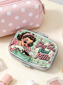 Pill Box, Retro Pop Art Funny Nurse Lady Print Pattern, Mini Medicine Storage Case, For Travel & Daily Pocket Carry, Practical Accessory For Women And Seniors, Gift For Family Friends, Christmas Holiday Present - Multicolor - View 3