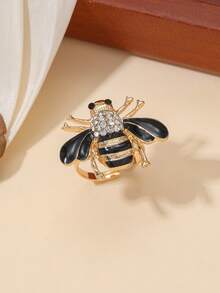 Cross-Border Hot-Selling Creative Bee Jewelry, Rhinestone Faux Pearl Oil-Drop Inlaid Insect Ring, Vintage Luxury Coat Accessory Gift - Gold - View 6