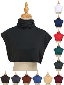1pc Women's Solid Color Pleated High Neck Faux Collar, Elastic Soft Mock Turtleneck Top, Adjustable Elastic Band Warm Faux Collar, Suitable For Autumn/Winter - Multicolor - View 2