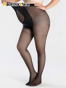 1-Piece Maternity Black Matte Heart Hollow-Out Tummy-Support High-Stretch Slim Comfortable Tights For Spring And Summer Daily Wear - Black - View 3