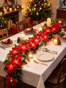 1pc Christmas Red Flower String Lights Plug-In, 87.7 Inches (Approx. 2.1m) Red Christmas Decorative Lights, Includes 10 LED Large Red Flower Lights, Hanging Fairy String Lights, Suitable For Holiday Parties, Windows, Home Birthday Decorations, Weddings, Tabletop Decor - Red - View 5