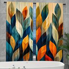 2 Pieces Vibrant Abstract Leaf Print Curtains - Rod Pocket, Semi-Sheer Polyester, Machine Washable - Perfect For Bedroom, Office, Kitchen, Living Room And Study - C - View 3