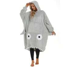 Cute Shark Wearable Blanket, Unisex Shark-Shaped Hooded Blanket, Funny Hooded Blanket With Sleeves, Fun Gift - Multicolor - View 9