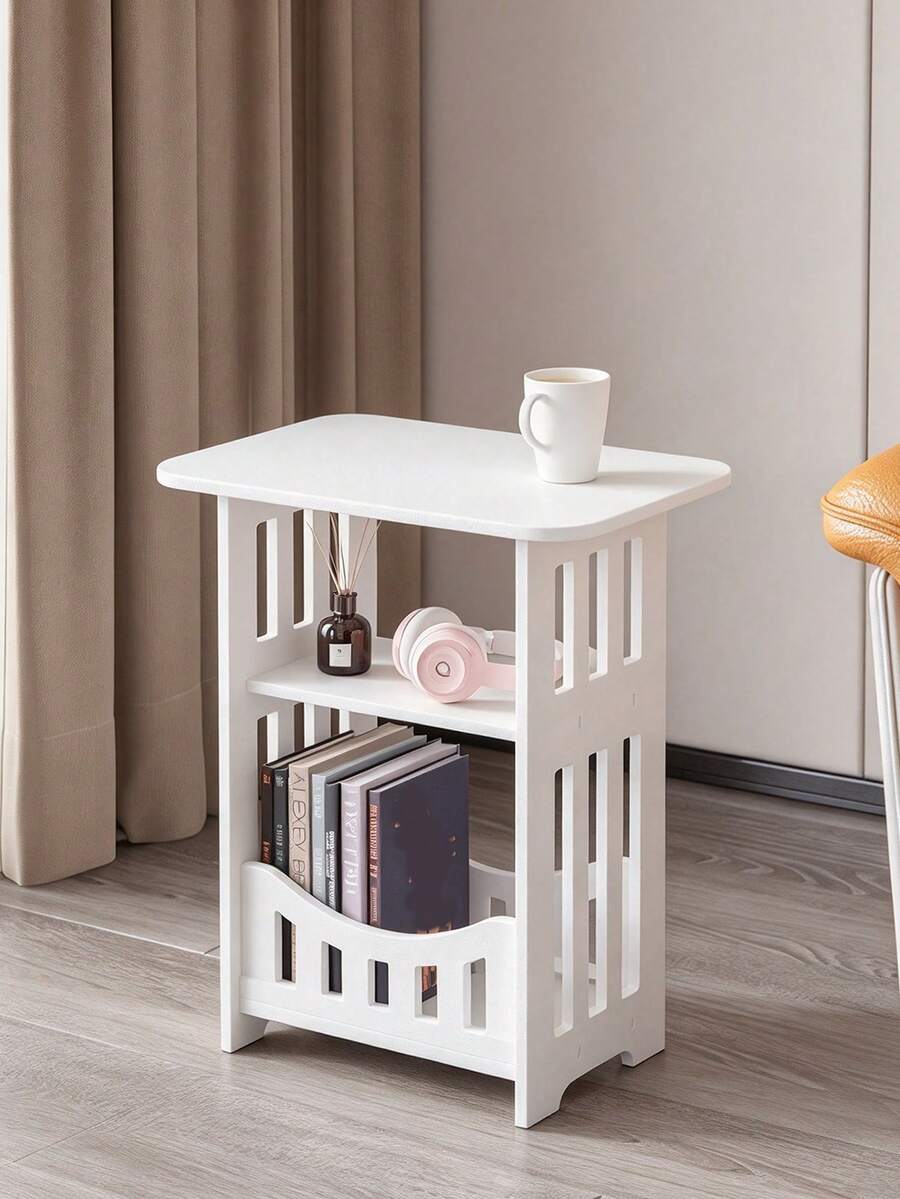 Modern Minimalist Small Table - White Plastic Storage And Coffee Table With Multi-Functional Shelf, Space-Saving Compact Design, Suitable For Bedroom, Living Room, Office - Easy To Assemble, Small Table Suitable For Bedroom - Multicolor - View 1