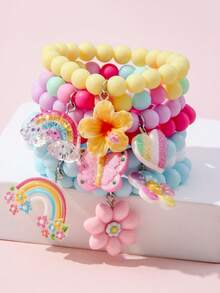 3Pcs Kids Matte Beaded Bracelets Set, Random Color, Girls Daily Wear, Party Favors, Birthday Gift - Multicolor - View 9