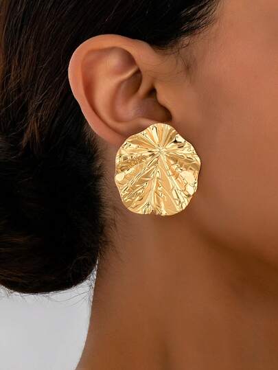 Pendientes de botón de moda para mujer, pendientes de joyería con patrón geométrico minimalista de hoja de loto, adecuados para uso diario y vacaciones