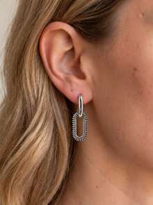 2pcs Copper Zirconia Double Buckle Earrings Suitable For Women's Daily, Party, Date, Holiday Wear - Multicolor - View 1
