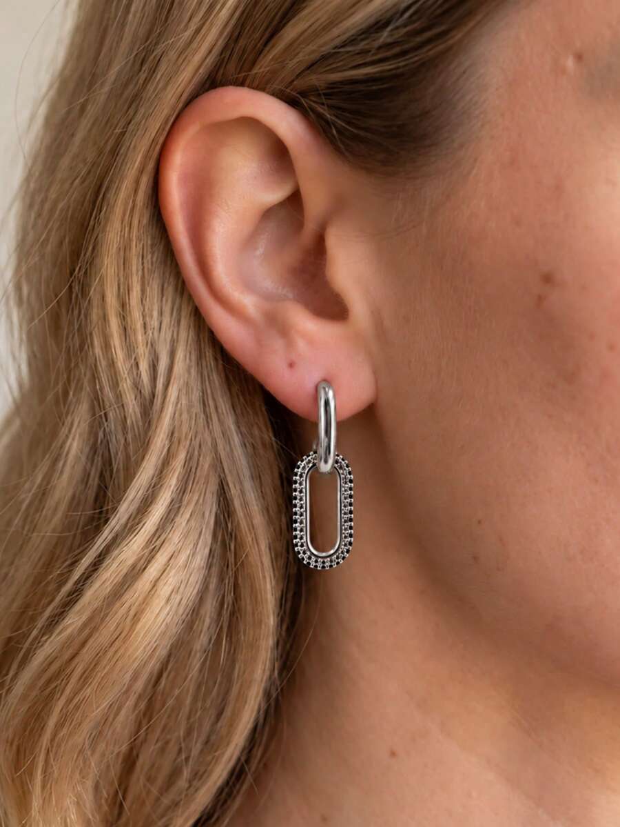 2pcs Copper Zirconia Double Buckle Earrings Suitable For Women's Daily, Party, Date, Holiday Wear - Multicolor - View 1