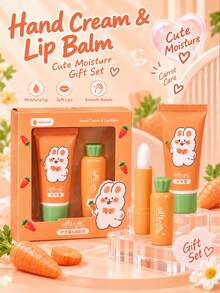 hegnfang Cute Cartoon Rabbit Hand Cream + Lip Balm Set, 2-Piece Combo, Moisturizing Hydrating Repairing For Dry Cracked Peeling Skin In Autumn/Winter - White - View 2