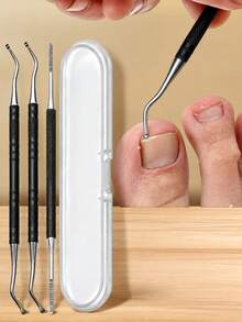 3PCS Professional Foot Care Tools: Nail Groove Scraper, Nail File And Toe Nail Lifter - Non-Slip Design, Securely Holds Nails, Suitable For Manicure And Pedicure, Precise Trimming And Removal, Durable Nail Care Tools, Suitable For Home And Salon Use, Nail Technician Supplies, Stylish Metal Surface, High-Quality Construction - Black - View 2