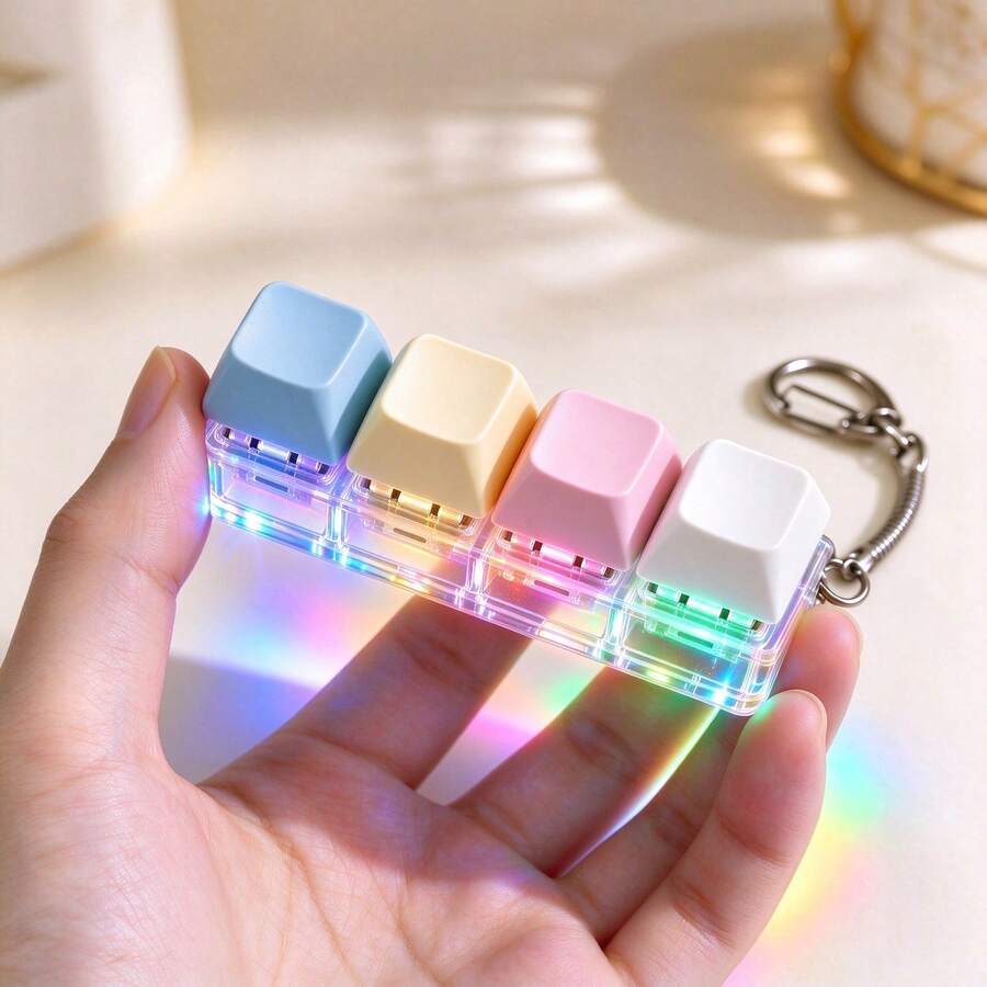1pc Adult Keyboard Stress Relief Toy, Sensory Stress Relief Toy To Relieve Anxiety, Keyboard Stress Relief Keychain, Keyboard Key Stress Relief Toy With LED Light, 4-Key Portable Stress Relief Keychain Toy With Transparent Keys