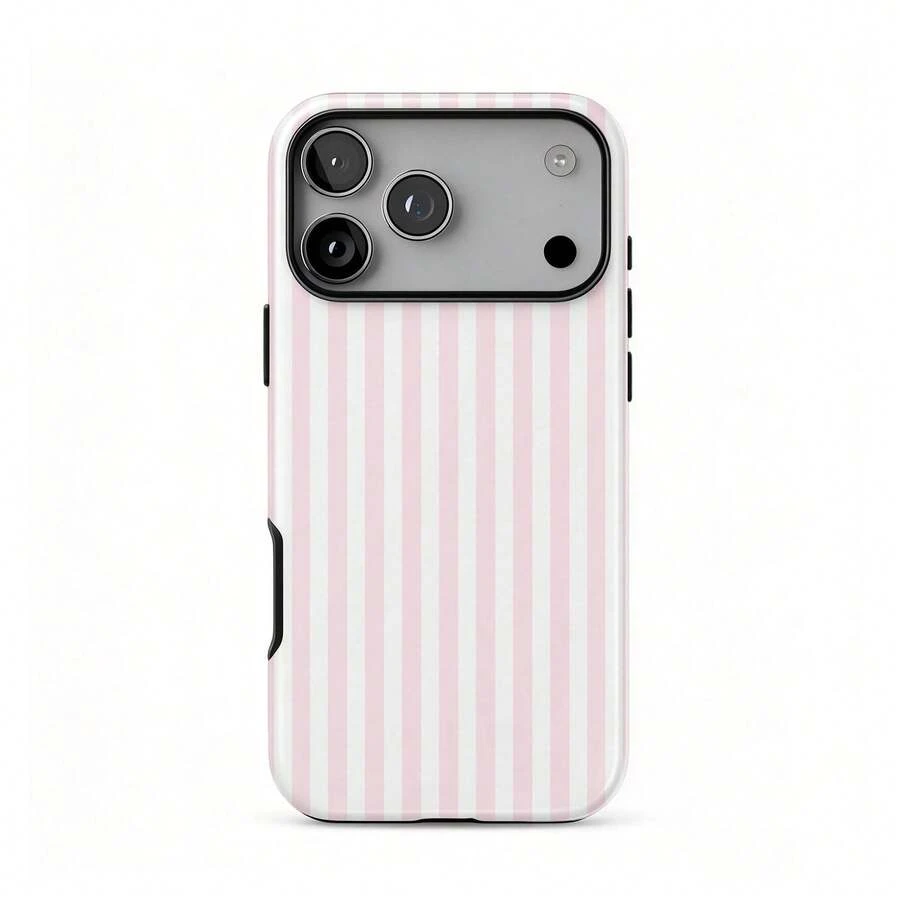 Pink And White Striped Phone Case, Compatible With IPhone 18/17/16/15/14/13/12/11 Pro Max - Baby Pink - View 1