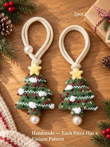 1/2pcs Handmade Fabric Star Pattern Green Christmas Tree Curtain Tieback, With Rope Fixation For Sheer Curtains, Winter Christmas Holiday Window Decor, Home Decoration, Suitable For Curtain Fixing, Christmas Curtain Decoration - Multicolor - View 10