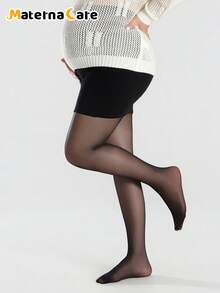 1-Piece Maternity Black Matte Heart Hollow-Out Tummy-Support High-Stretch Slim Comfortable Tights For Spring And Summer Daily Wear - Black - View 5
