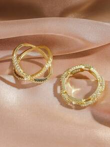 rakol 2pcs Silver Simple Cubic Zirconia Decor Ladies Ring Set - Gold - View 4