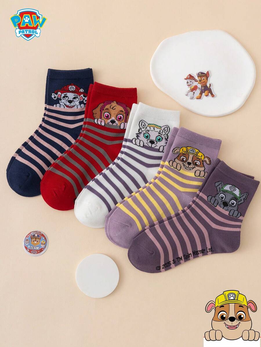 Paw Patrol 5 Pares de Meias Infantis de Cano Médio com Estampa Listrada ...