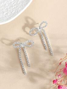 Fashion Rhinestone Bow Tassel Earrings For Women, Sweet Girly Style, Daily Commute Stud Earrings, Bridal Earrings - Multicolor - View 9