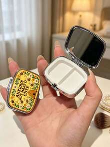 Embroidery Effect 2D Flat Pattern Pill Box With "Anxiety But Making It Cute" Text, Funny Bee Vitamin Box, Mental Health Awareness Gift, Small Jewelry Storage Box, Weekly Medication Organizer, Suitable For Daily Medication And Vitamins, Emergency Needs, Travel, Hiking Emergency Rescue, Unique Gift Choice For Halloween And Christmas - Multicolor - View 2