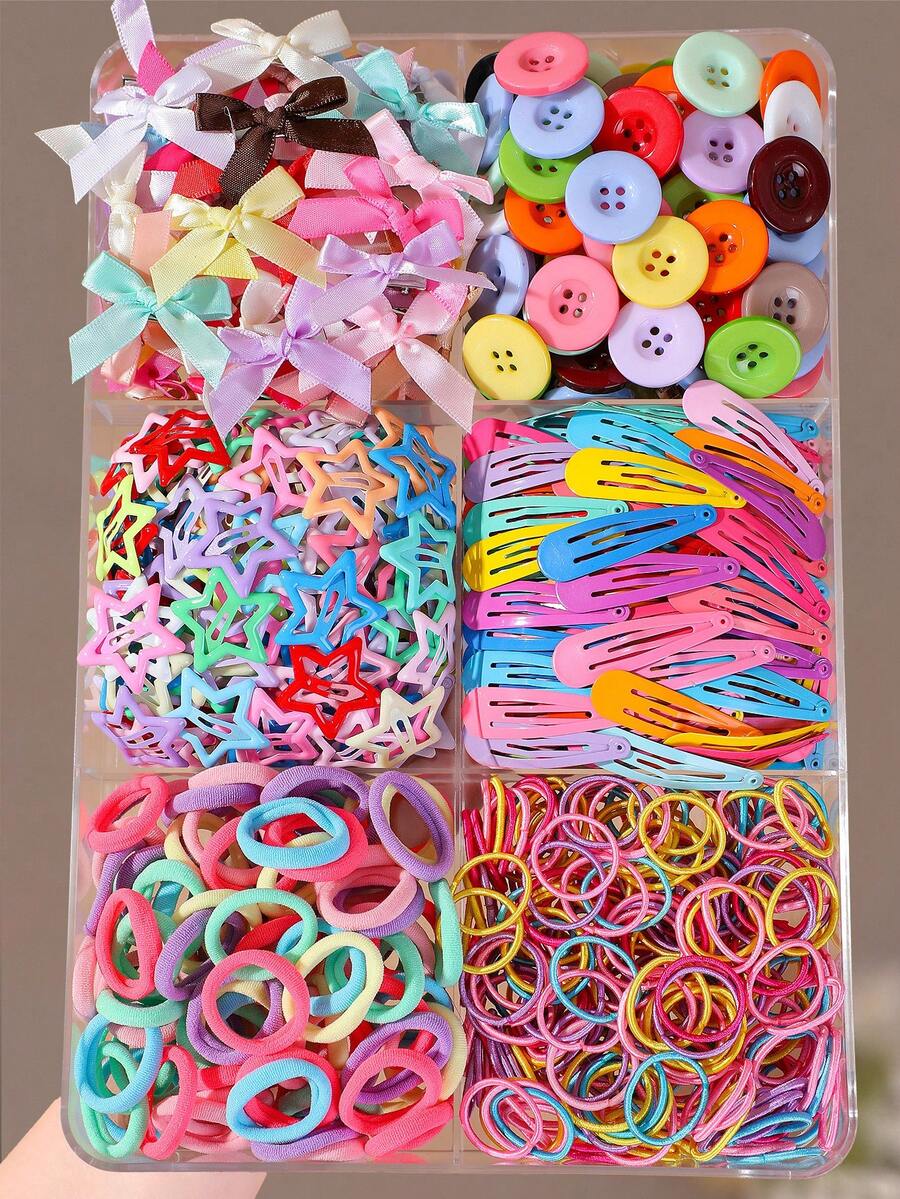 120pcs Minimalist Girls Multi-Color Candy Color Button Hair Clips, Bow Hair Clips, Y2K Star Clips, Five-Point Star Water Drop Clips, Sweet Hair Ties, Basic Towel Scrunchies, Shiny Silk Leather Hair Bands, Hair Accessories - Multicolor - View 1