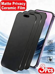 3Pcs Frosted Anti Peeping Ceramic Film Anti Glare, Anti Fingerprint, Anti Spy Flexible Phone Screen Protector Compatible With IPhone Duo 18 17 16 Pro Max No Bubble Automatic Suction Privacy Protection Film With Soft Film Non Glass - Black - View 2