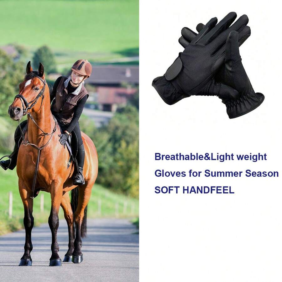 Summer Equestrian Gloves, High-End Premium Breathable Equestrian Gloves, Riding Mesh Breathable Gloves, Equestrian Supplies - Black - View 1