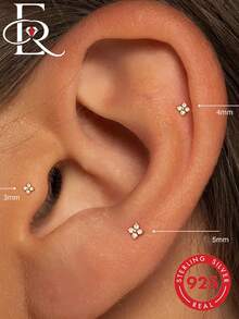 EleRunis 1pc 925 Sterling Silver Delicate Flower 2/3/4mm Flat Back Cartilage Stud Earrings, Suitable For Helix/Conch/Lobe/Cartilage/Ear Rim, Threaded Piercing, Dainty Jewelry, Daily Wear & Party Style - Gold - View 1