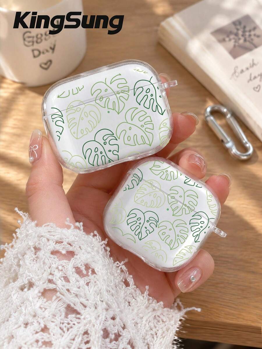 Kingsung Line Leaf Pattern Headphone Case Transparent And Soft TPU Wireless Headphone Case Compatible With AirPods 3/4/Pro/Pro2/Pro3, Transparent Design, Tight, INS Sweet, Bohemian Style, American Retro Style, Suitable For Sisters, Girlfriends, Classmates, Colleagues, Mothers, Is The Ideal Choice - Multicolor - View 1