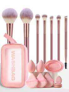 17 Pcs Makeup Tool Set, 7 Pink Makeup Brushes, 9 Pcs Beauty Accessories And 1 Pink Storage Bag. The Portable Storage Bag Is Easy To Carry For Travel. Diverse Tools Cover Powder, Blush And Foundation To Meet Multiple Makeup Needs. - Multicolor - View 12