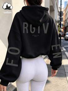"Forgiven" Theme Printed Sweatshirt (Christian/Jesus/Prayer Elements) - Women's Long Sleeve Casual Sweatshirt, Suitable For Autumn/Winter - Black - View 10