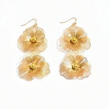1 Pair Fashion Double Layer Flower Dangle Earrings, Exaggerated Design, Women's Long Floral Earrings, Suitable For Daily Wear And Party Wedding - Gold - View 4