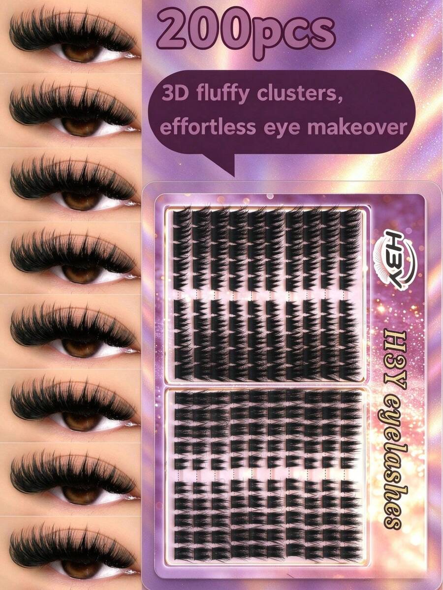 200Pcs 2 Styles D Curl Fluffy Lash Clusters, DIY Segmented Individual ...