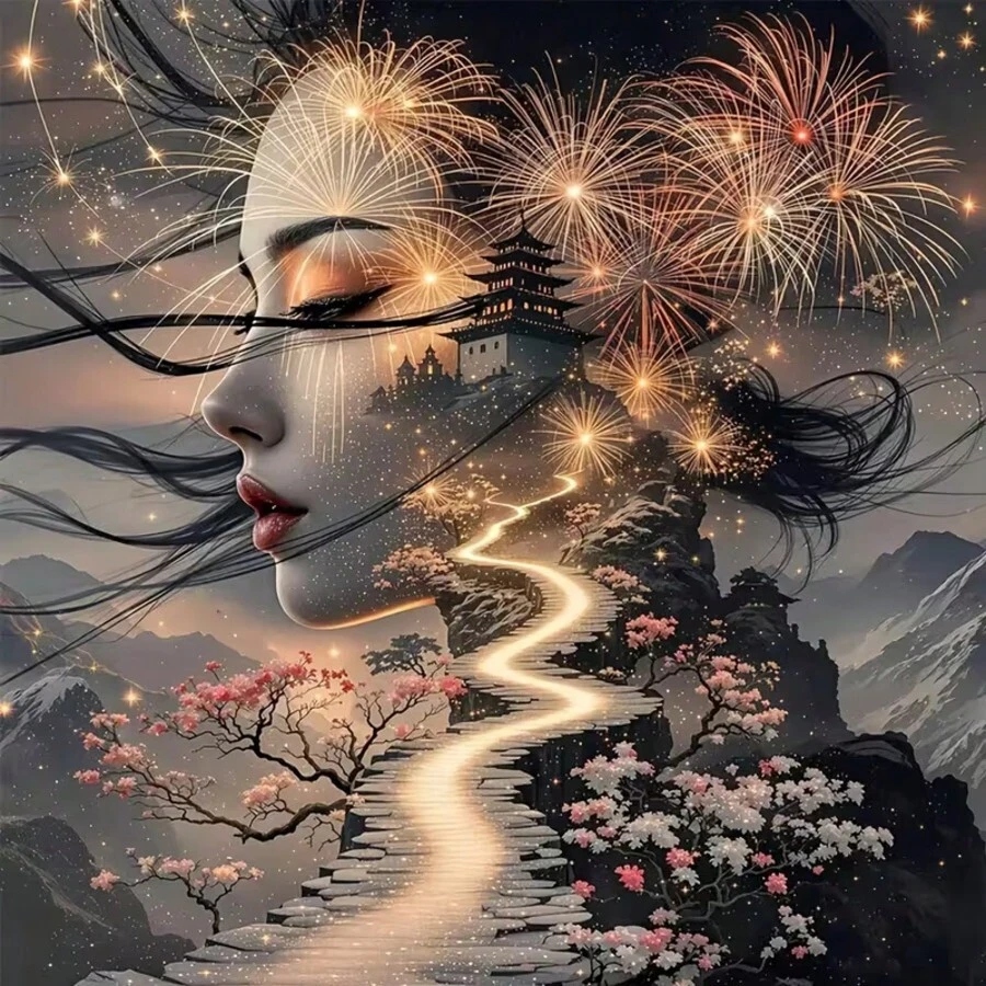 1PC DIY 5D Diamond Painting Kit Human Face Landscape Pattern - Round Full Diamond Art Mosaic Craft, Home Wall Decor, Unframed - No Frame - View 1