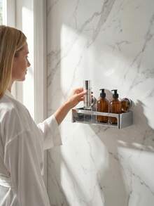 KOEMO Square Shower Caddy, No-Drill Wall-Mounted Bathroom And Kitchen Storage Rack, Bathroom Toilet Sink Organizer, Install On Smooth Walls, Removable Suction Cups, Reusable Installation, For Shampoo And Conditioner, Bathroom Decor Storage, Kitchen Storage, Home Storage Supplies, Back To School Storage, Storage Organizer Box, Student Dorm Essentials, Space-Saving Storage Rack - View 6