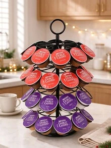 Rotating Tree-Shaped Coffee Capsule Storage Rack, Multi-Layer Iron Coffee Capsule Display Stand, Vertical Coffee Capsule Storage Holder, Capsule Storage Rack, Kitchen Countertop Coffee Capsule Storage Shelf, Rotatable Coffee Capsule Display Rack, Iron Coffee Capsule Holder, Home Coffee Capsule Organizer, Bar Coffee Capsule Display Storage Rack, Drill-Free Desktop Coffee Capsule Storage Shelf - Multicolor - View 1