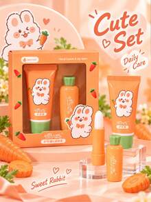 hegnfang Cute Cartoon Rabbit Hand Cream + Lip Balm Set, 2-Piece Combo, Moisturizing Hydrating Repairing For Dry Cracked Peeling Skin In Autumn/Winter - White - View 6