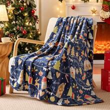 Blue Christmas Blanket, Decorative And Gift Use, Holiday Pattern, Soft And Comfortable Fleece Fabric, Navy Blue Christmas Pattern, Holiday Decoration, Lightweight Cushion, Suitable For Sofa, Bed And Gift Giving - Multicolor - View 3